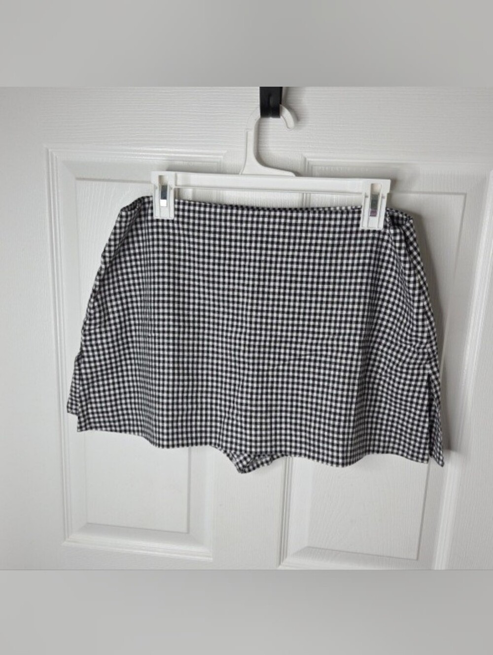 GAP Women's Linen Blend Gingham Skort Black White Check Side Zip Slit Size M NWT